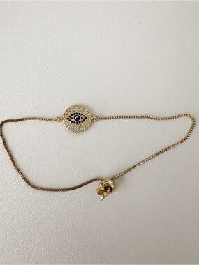 Gold Evil Eye Pendant Bracelet with Blue Accent